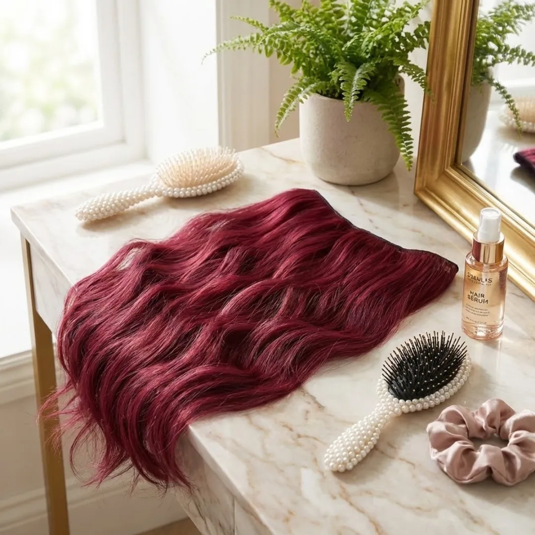 NuveX Frambozenrood Clip-in Haar Extensie - Wavy