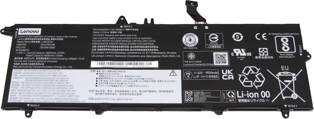 Lenovo 5B10W13955 Laptopbatterij 57Wh