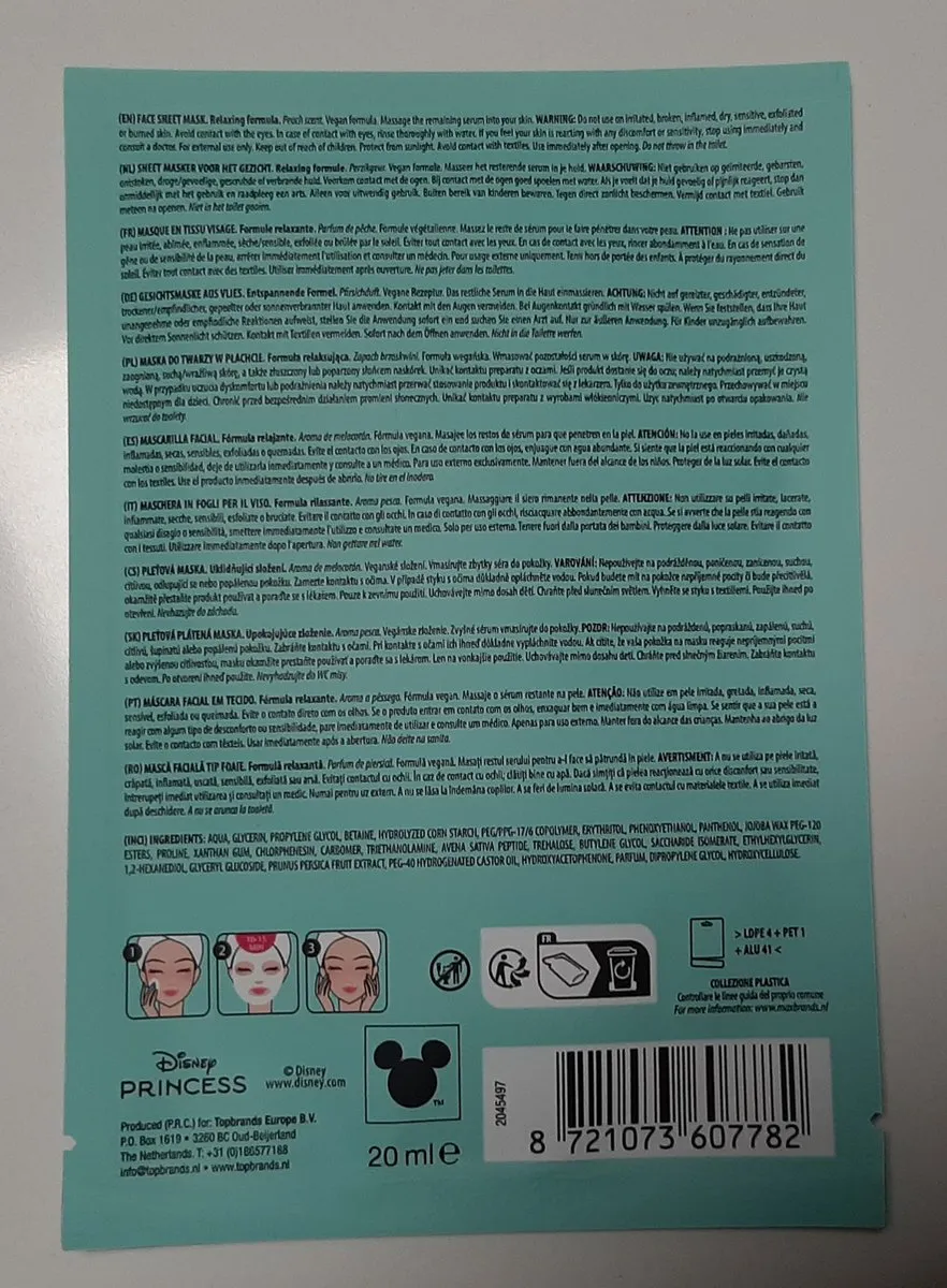 Disney Princess Ariel Gezichtsmasker - 20ml - Mint