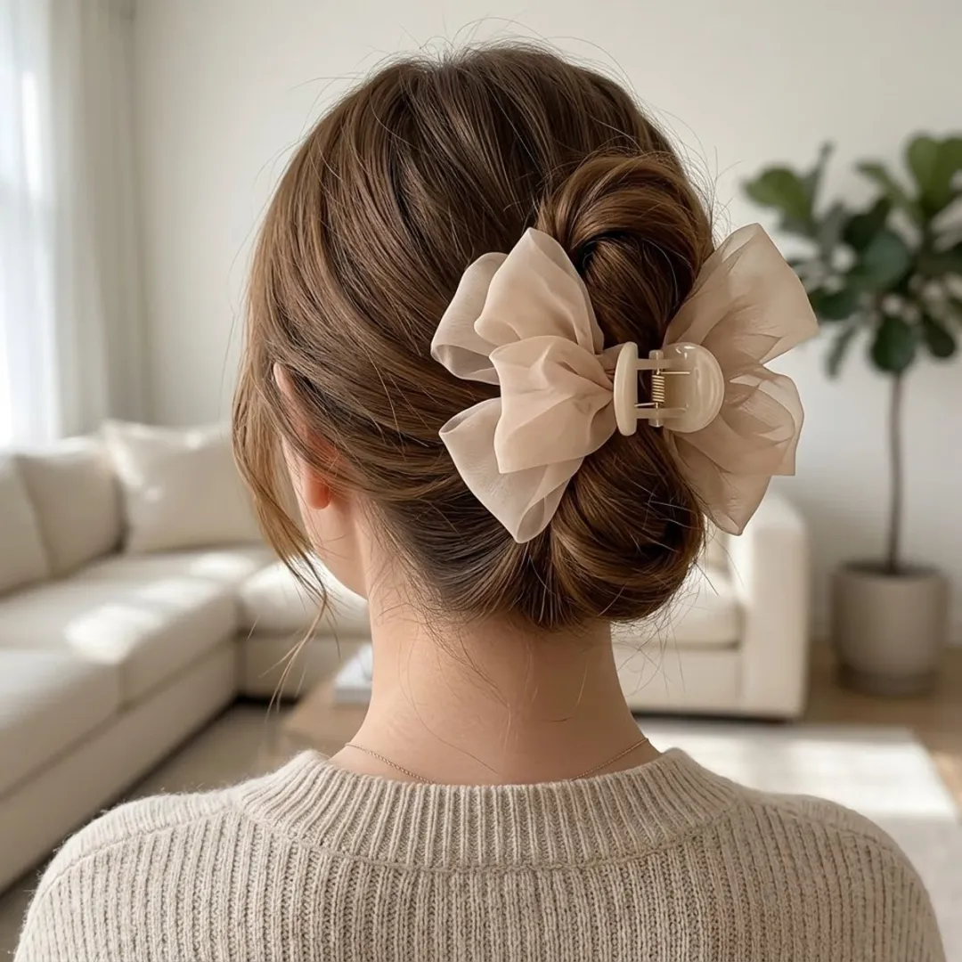 NuveX Witte Strik Haarclip - Grote Chiffon Strik