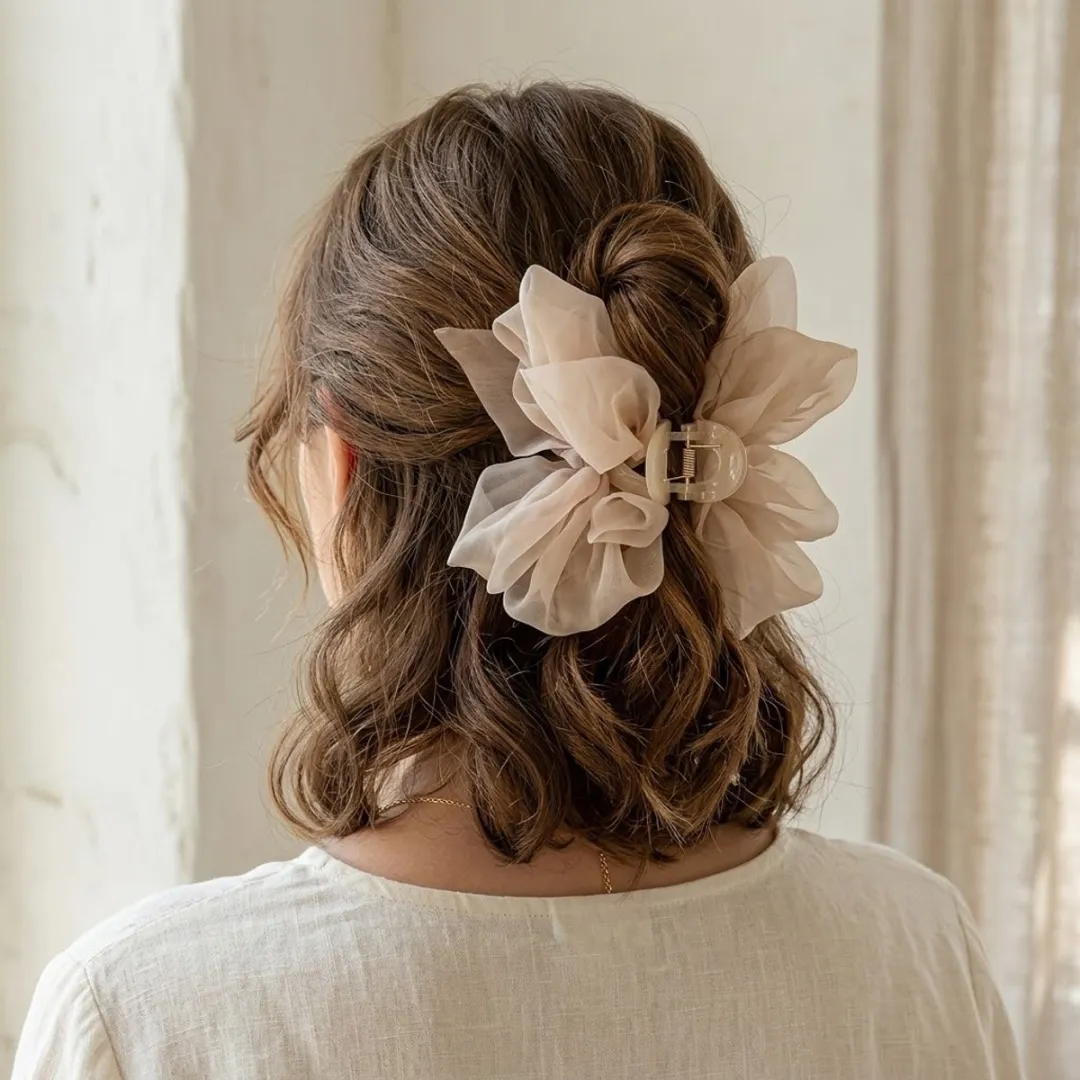NuveX Witte Strik Haarclip - Grote Chiffon Strik