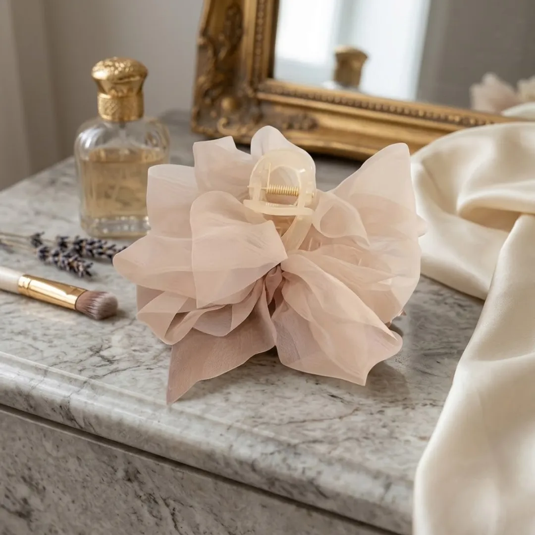 NuveX Witte Strik Haarclip - Grote Chiffon Strik