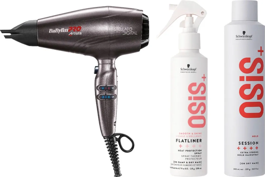 BaBylissPRO 4Artists Rapido Evolution Föhn + Schwarzkopf OSiS+ Flatliner 250ml