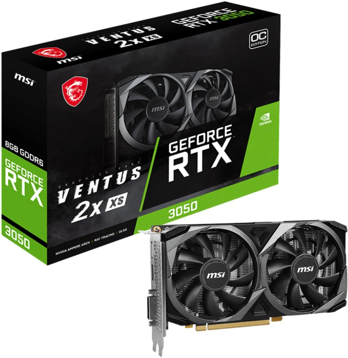 MSI GeForce RTX 3050 Ventus 2X XS 8G OC Videokaart - 8GB GDDR6
