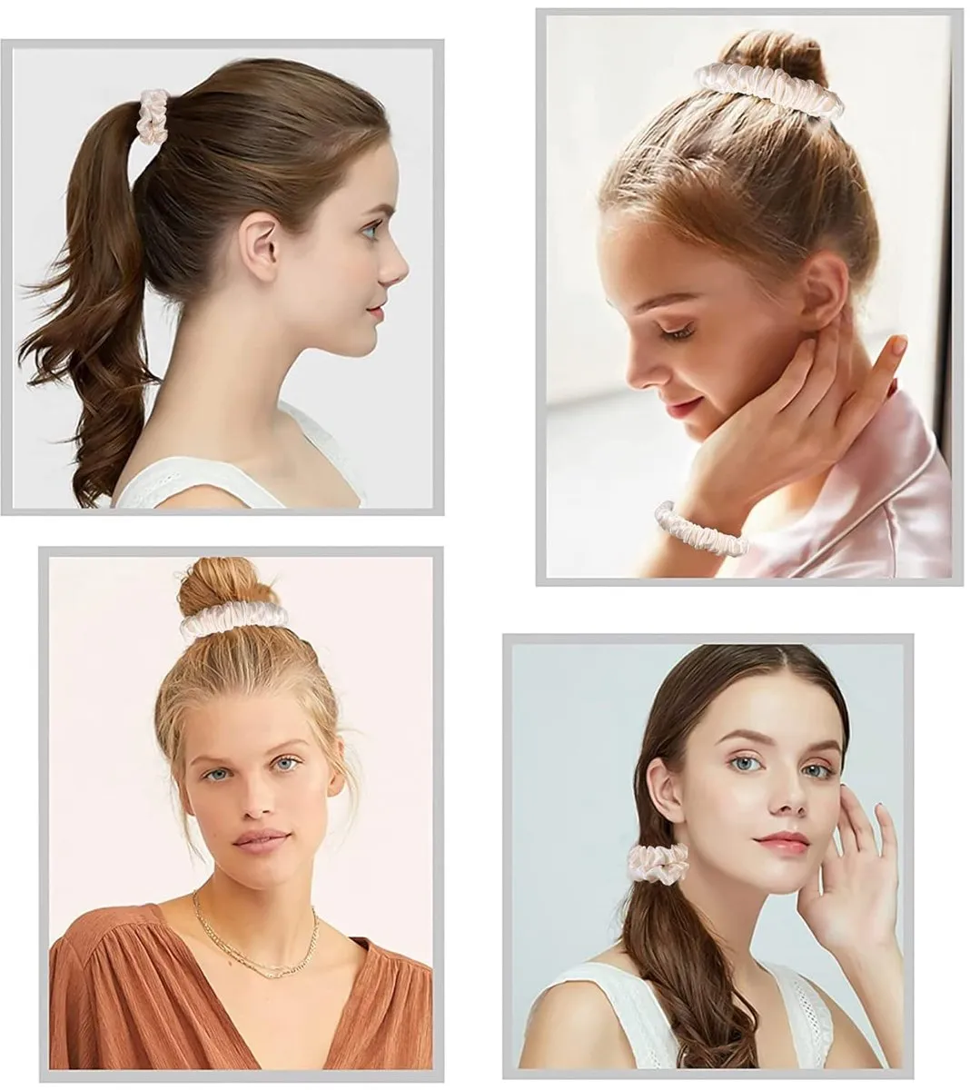 Haarelastiekje van satijnzijde - Zacht voor het haar, antislip, soepel en schattig, geschikt voor dik, krullend haar, perfect voor paardenstaarten, ideaal cadeau voor vrouwen - Wit