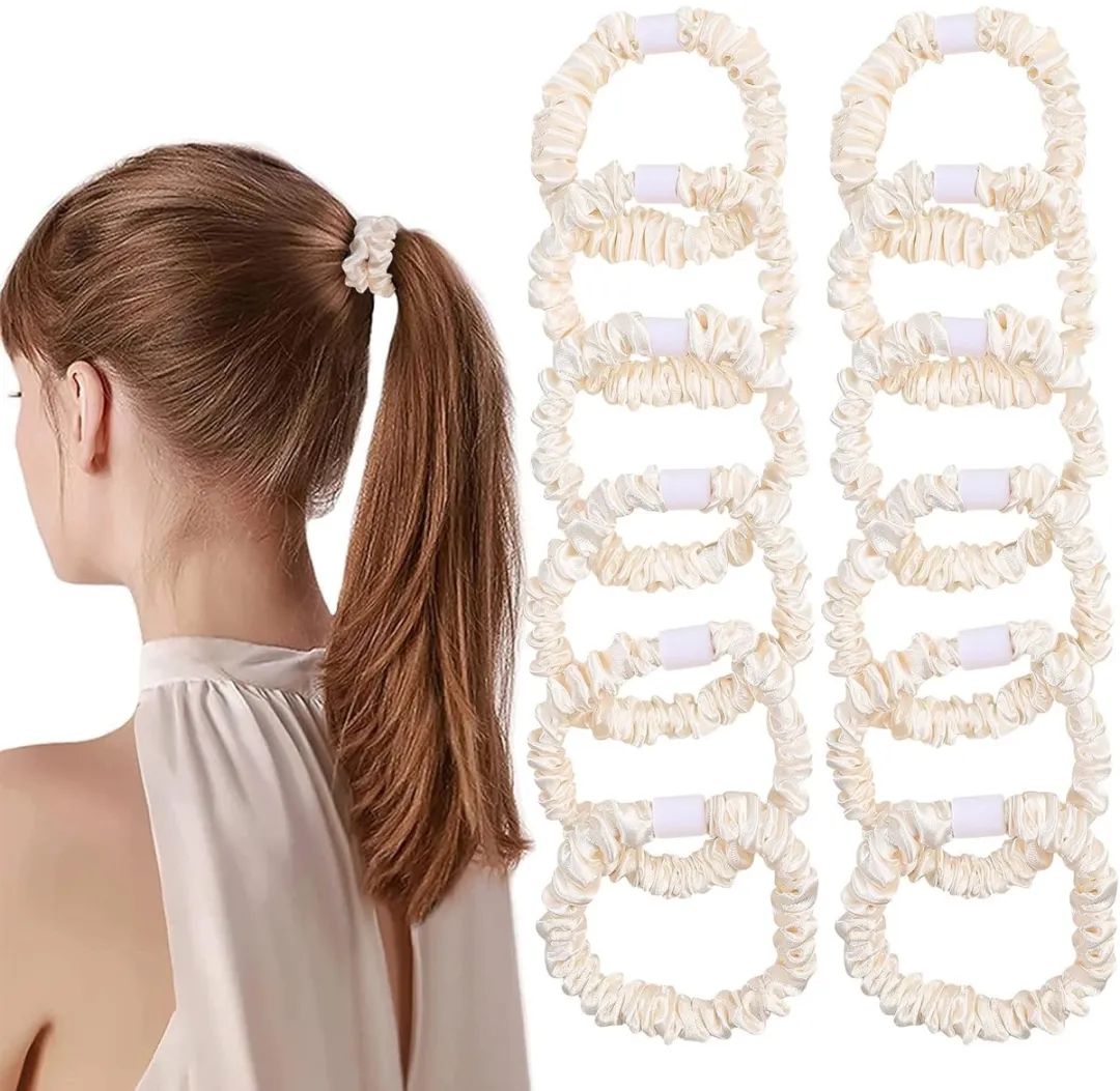 Haarelastiekje van satijnzijde - Zacht voor het haar, antislip, soepel en schattig, geschikt voor dik, krullend haar, perfect voor paardenstaarten, ideaal cadeau voor vrouwen - Wit