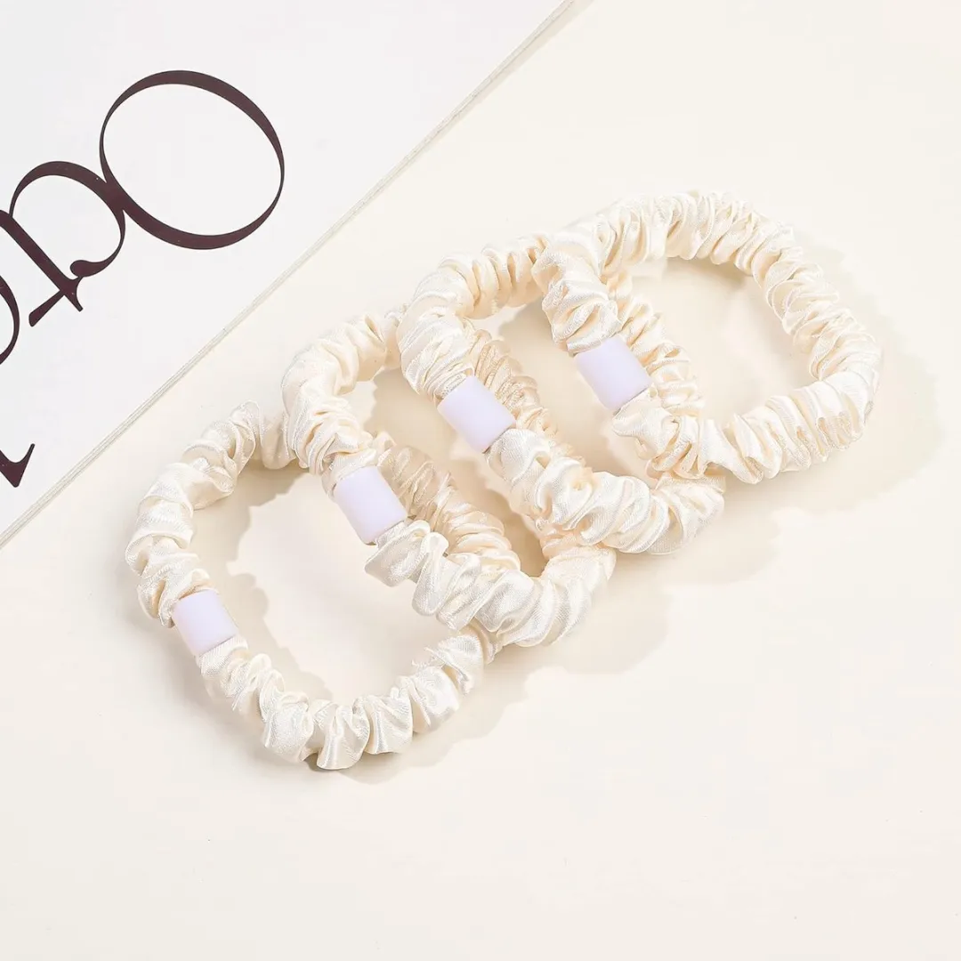 Haarelastiekje van satijnzijde - Zacht voor het haar, antislip, soepel en schattig, geschikt voor dik, krullend haar, perfect voor paardenstaarten, ideaal cadeau voor vrouwen - Wit