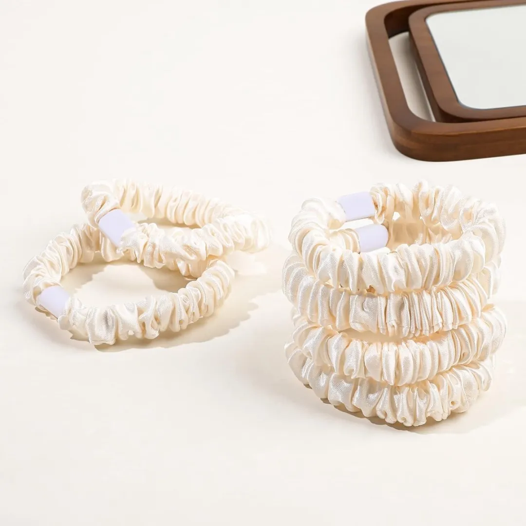 Haarelastiekje van satijnzijde - Zacht voor het haar, antislip, soepel en schattig, geschikt voor dik, krullend haar, perfect voor paardenstaarten, ideaal cadeau voor vrouwen - Wit