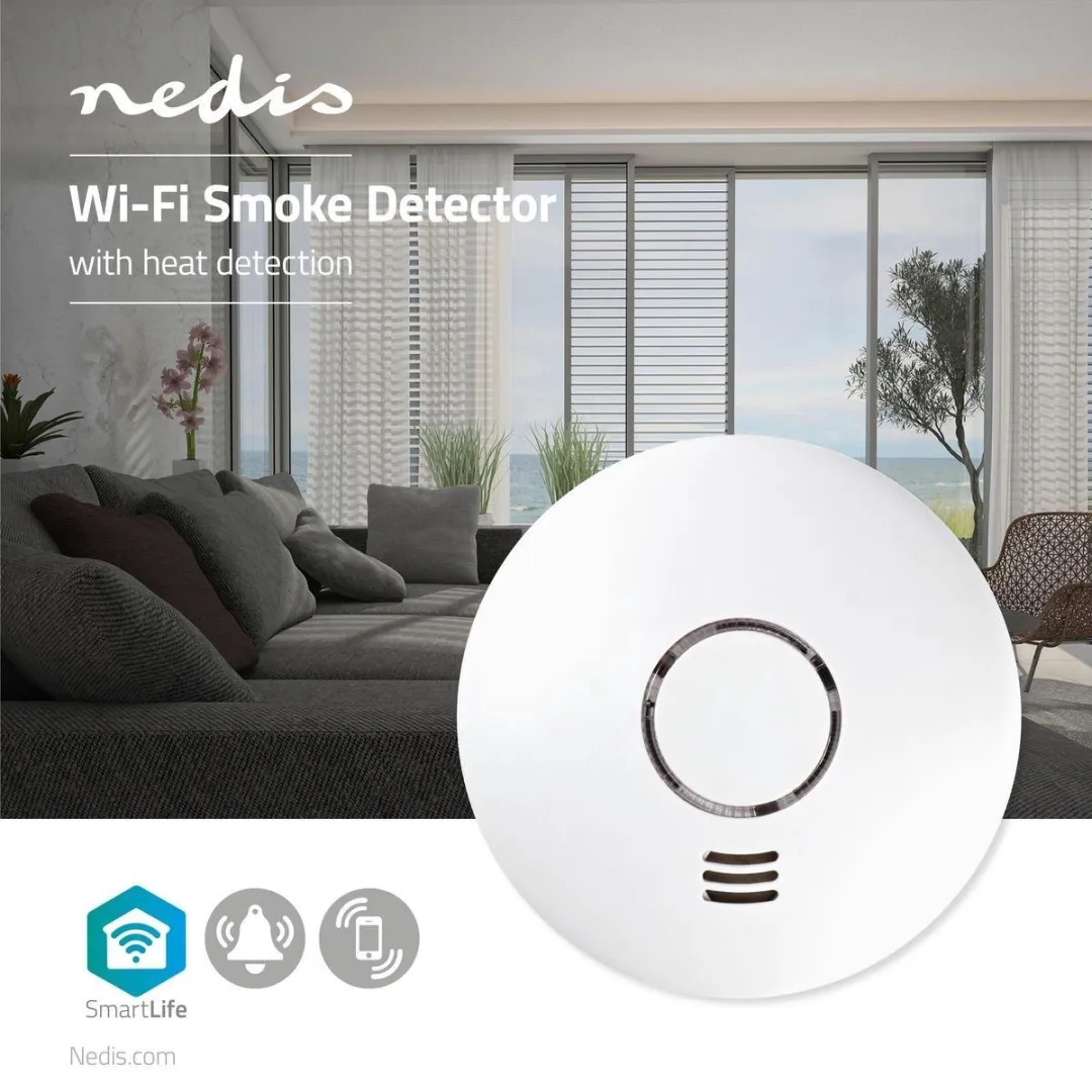 Nedis SmartLife Rookmelder | Wi-Fi | Batterij Gevoed | Levenscyclus sensor: 10 Jaar | EN 14604 | Max. batterijduur: 24 months | Android™ / IOS | 85 dB | Wit