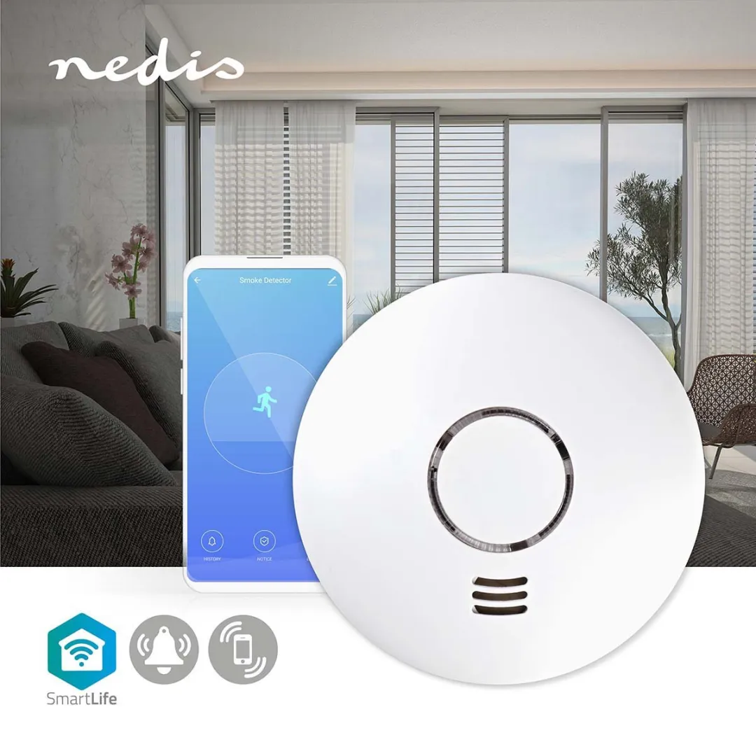 Nedis SmartLife Rookmelder | Wi-Fi | Batterij Gevoed | Levenscyclus sensor: 10 Jaar | EN 14604 | Max. batterijduur: 24 months | Android™ / IOS | 85 dB | Wit