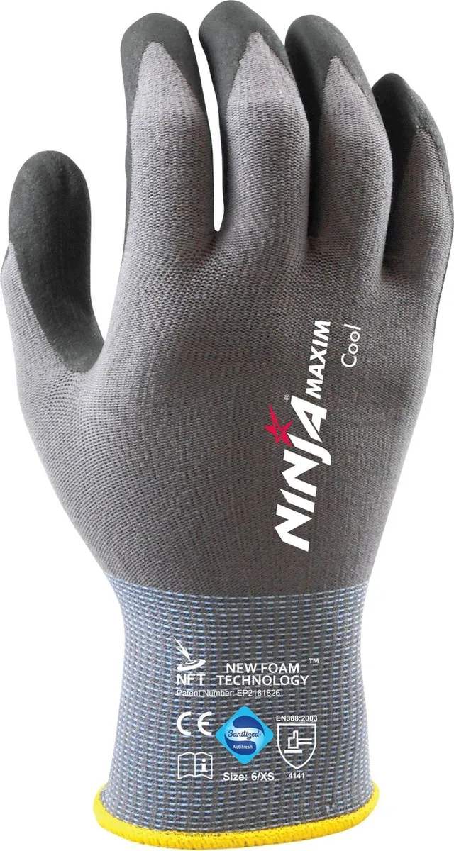 Ninja maxim cool allround montage werkhandschoenen 34872-070 luchtdoorlatend - nitril foam-coating - maat S/7