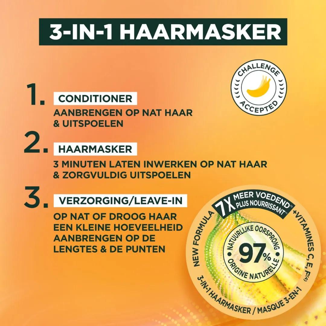 Garnier Fructis Hair Food Banana 3-in-1 Haarmasker 400ml - 2 Stuks