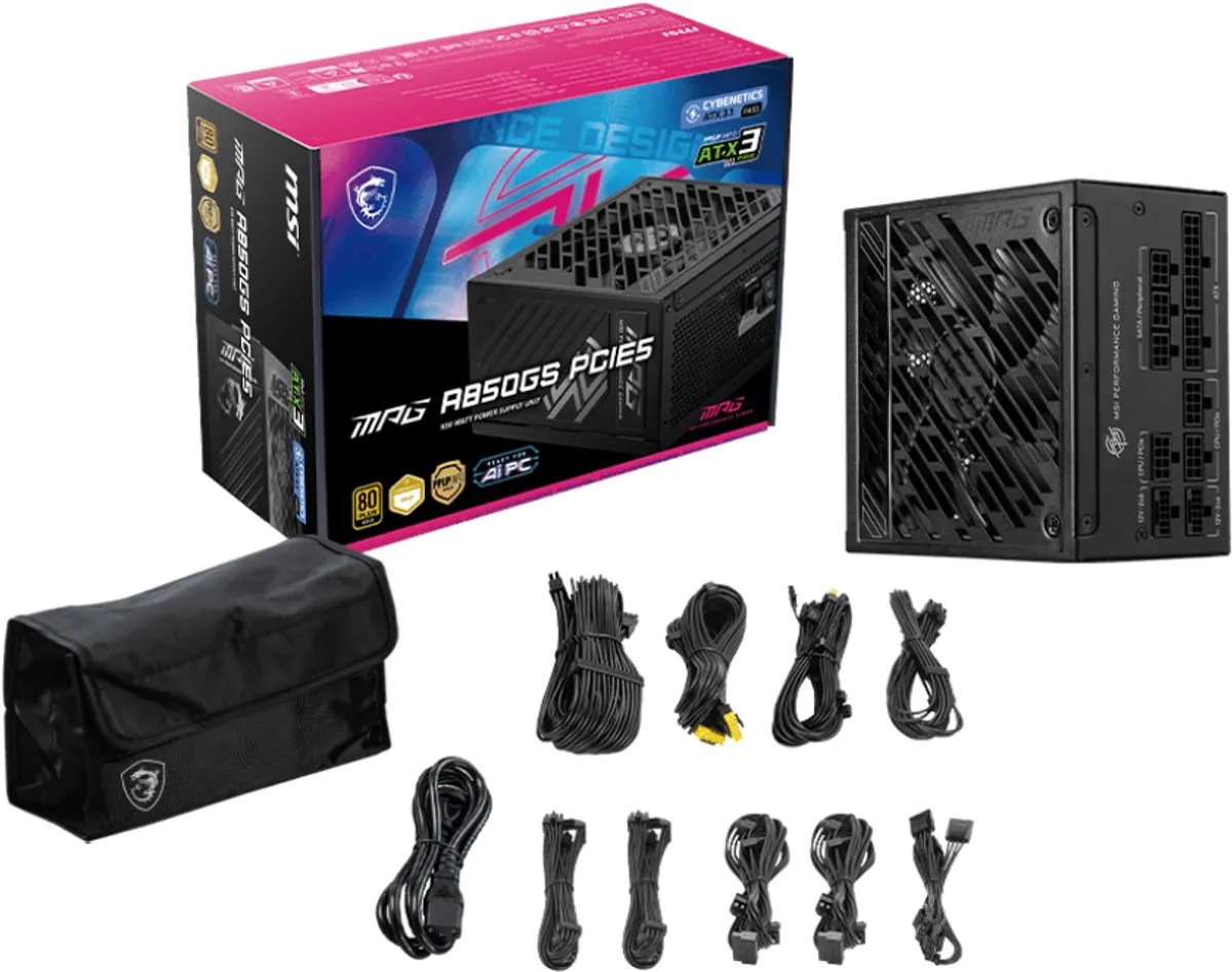 MSI MPG A850GS PCIE5 Voeding - 850W - Zwart