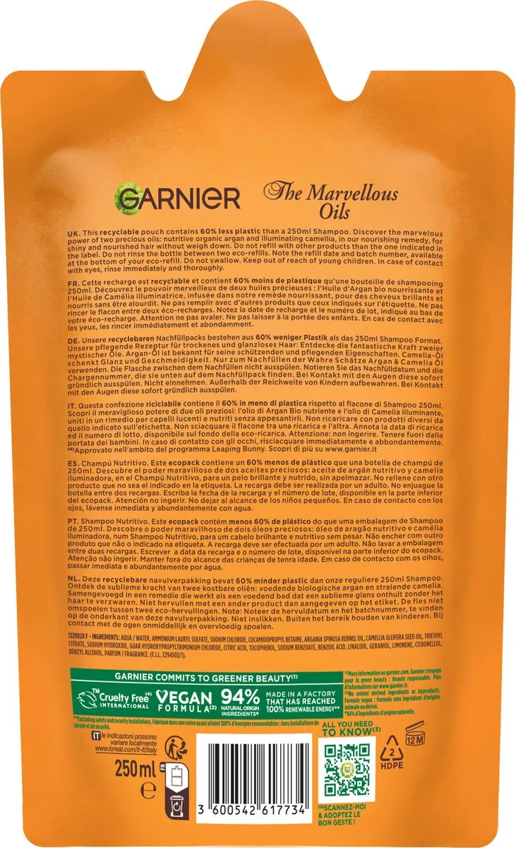 Garnier Loving Blends Argan & Cameliaolie Shampoo Refill 250ml