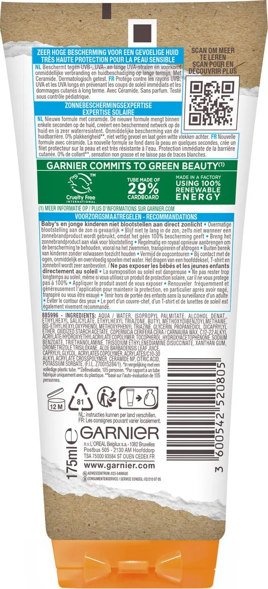 Garnier Ambre Solaire Sensitive Expert Kids SPF 50+ Melk - 175ml