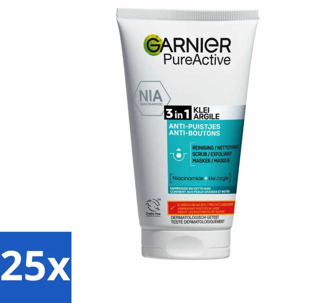 Garnier Pure Active 3-in-1 Reiniging Scrub Masker 150ml
