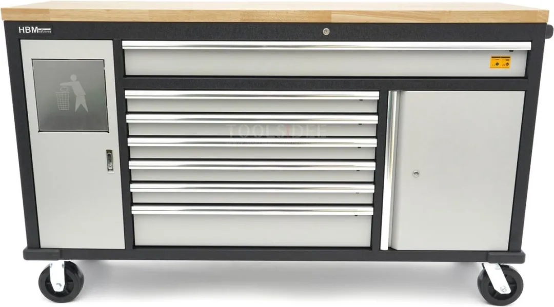 HBM 168cm Verrijdbare Gereedschapswagen - Massief houten werkblad - afbeelding 2 van 6