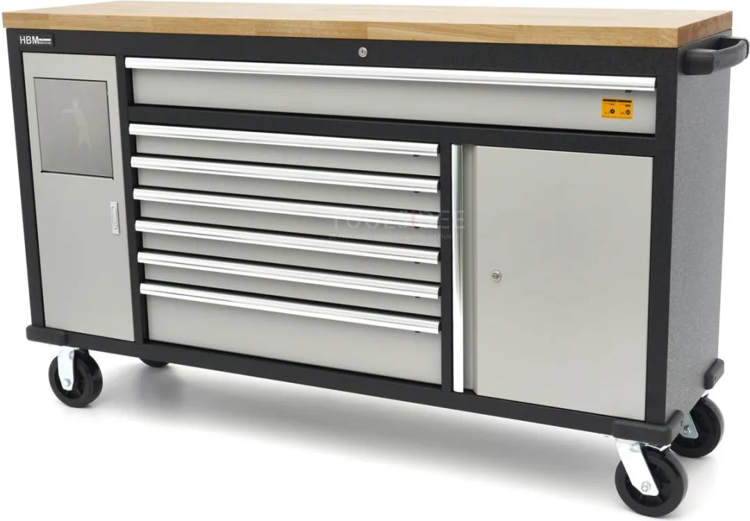 HBM 168cm Verrijdbare Gereedschapswagen - Massief houten werkblad - afbeelding 3 van 6