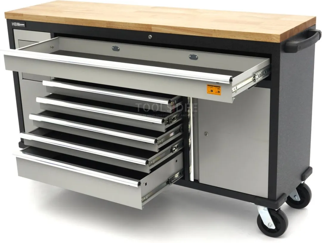 HBM 168cm Verrijdbare Gereedschapswagen - Massief houten werkblad - afbeelding 5 van 6