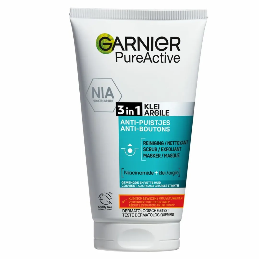 Garnier Pure Active 3-in-1 Reiniging Scrub Masker 150ml - 2 Stuks