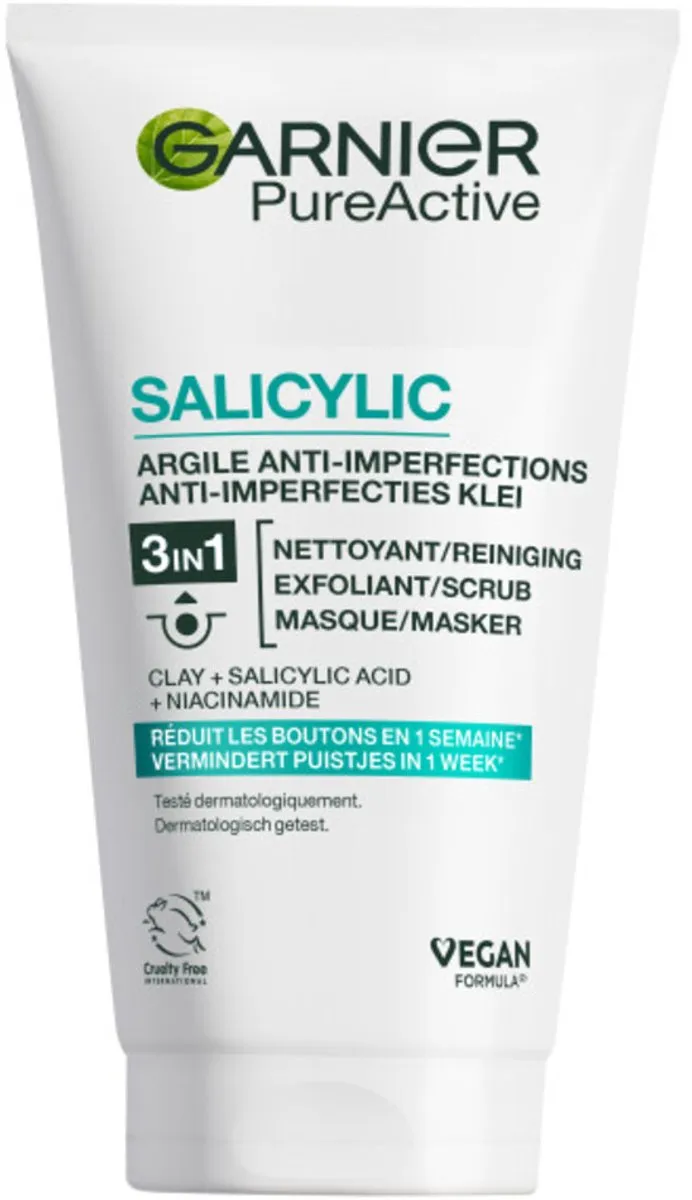 Garnier Pure Active 3-in-1 Reiniging Scrub Masker 150ml - 2 Stuks