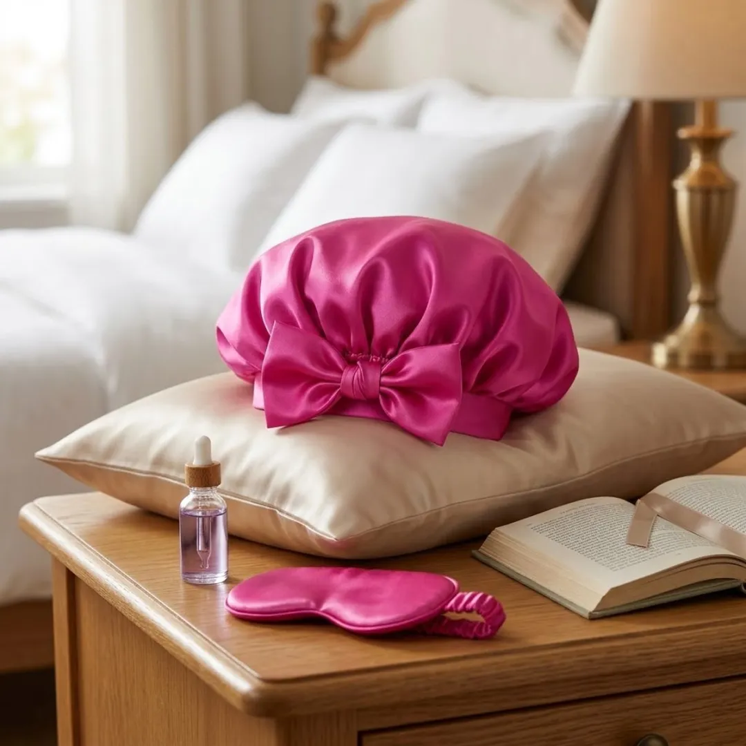 NuveX Satin Haarbonnet Felroze - Lang met strik