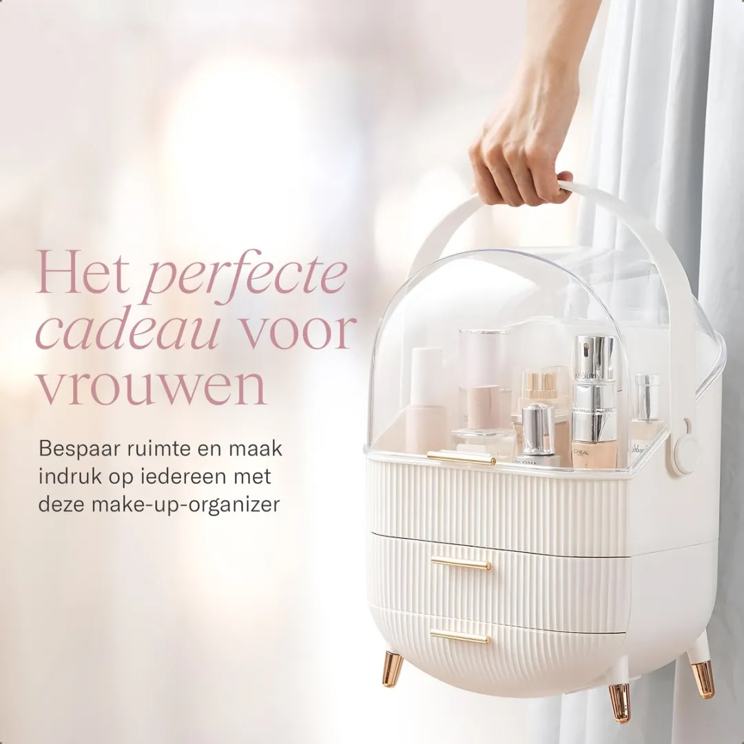 Morelia® Make-up Organizer met Lades en Transparant Deksel – Stof- en Waterdicht – 2 Lades – Wit (Verkrijgbaar in 3 Kleuren)