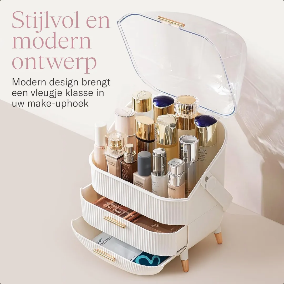 Morelia® Make-up Organizer met Lades en Transparant Deksel – Stof- en Waterdicht – 2 Lades – Wit (Verkrijgbaar in 3 Kleuren)