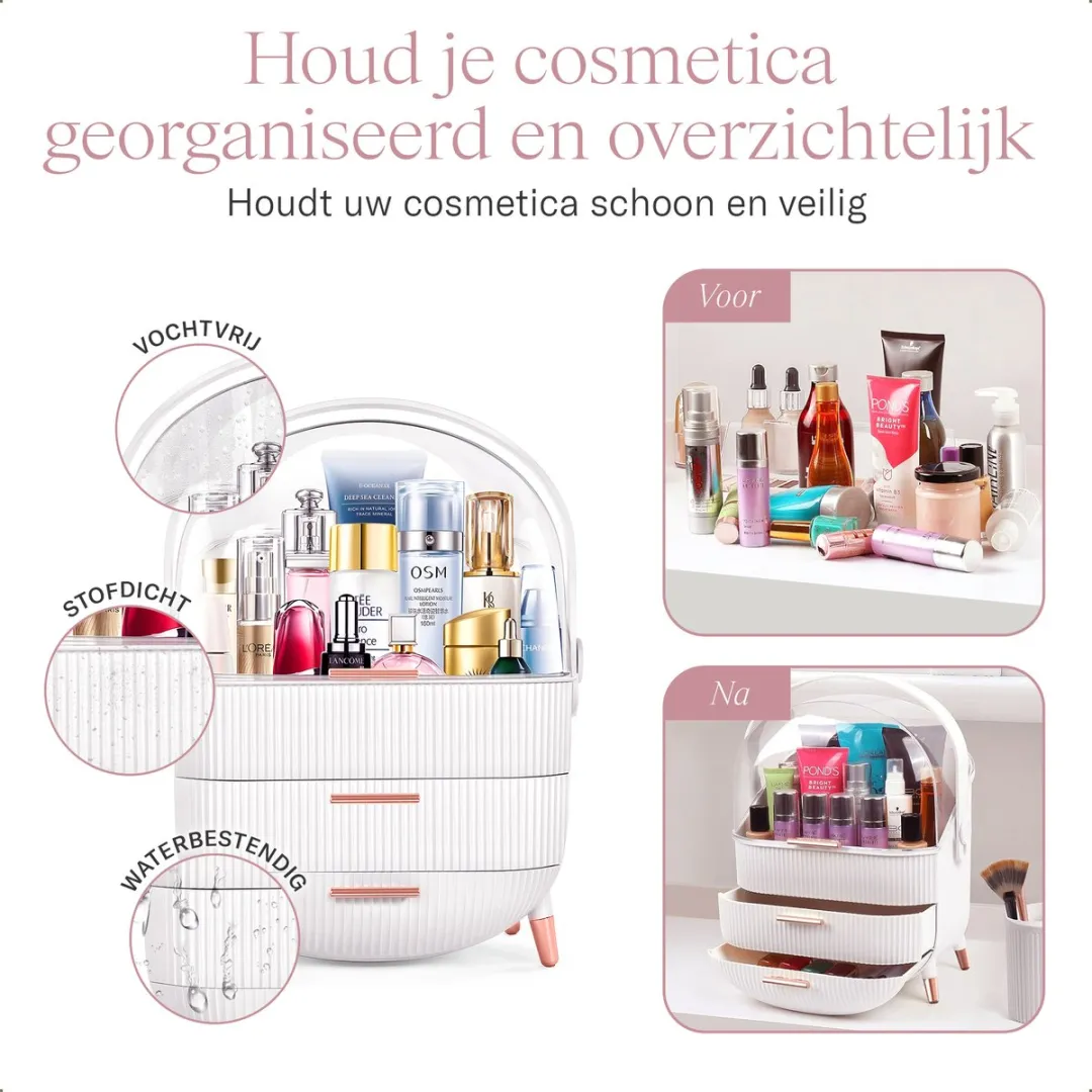 Morelia® Make-up Organizer met Lades en Transparant Deksel – Stof- en Waterdicht – 2 Lades – Wit (Verkrijgbaar in 3 Kleuren)