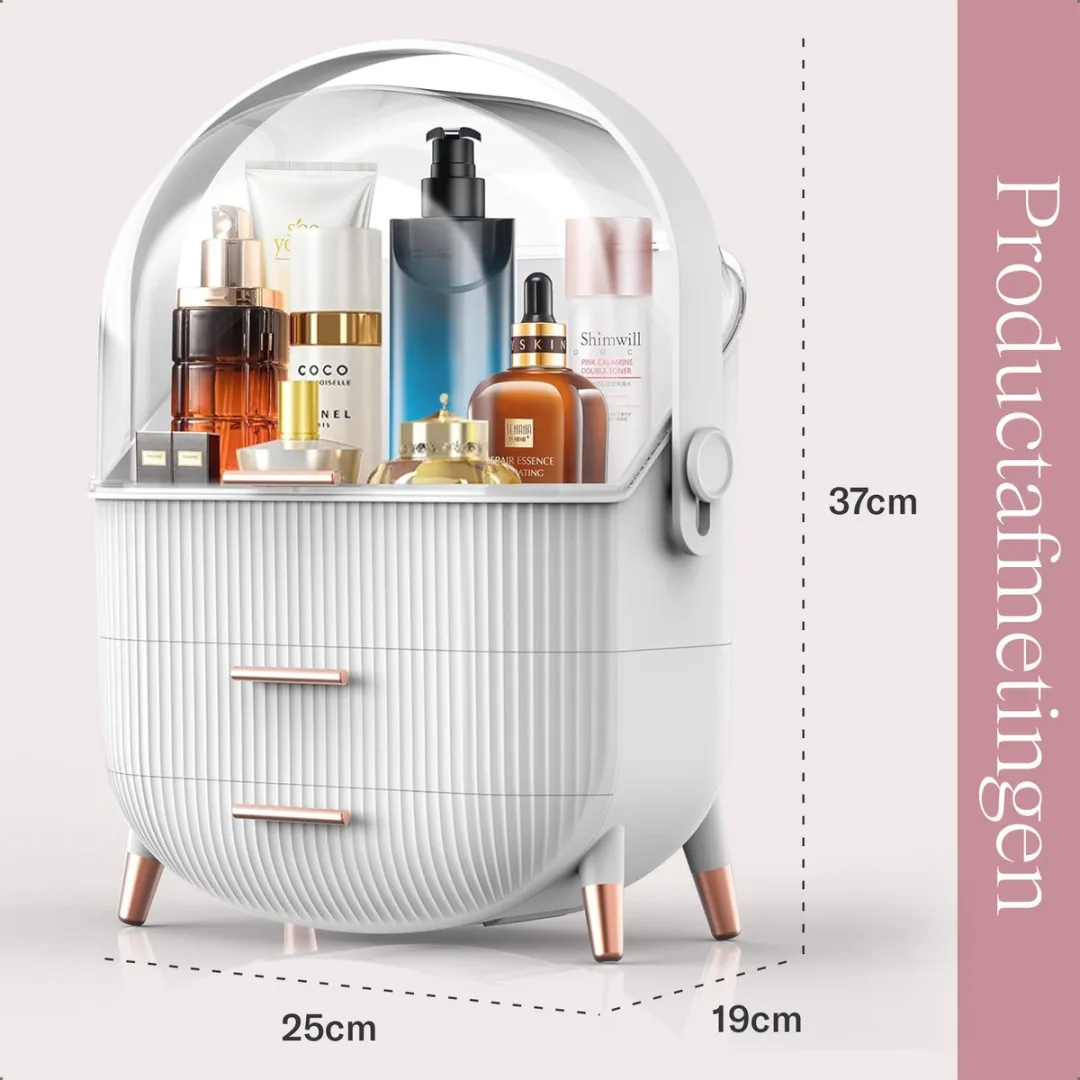 Morelia® Make-up Organizer met Lades en Transparant Deksel – Stof- en Waterdicht – 2 Lades – Wit (Verkrijgbaar in 3 Kleuren)
