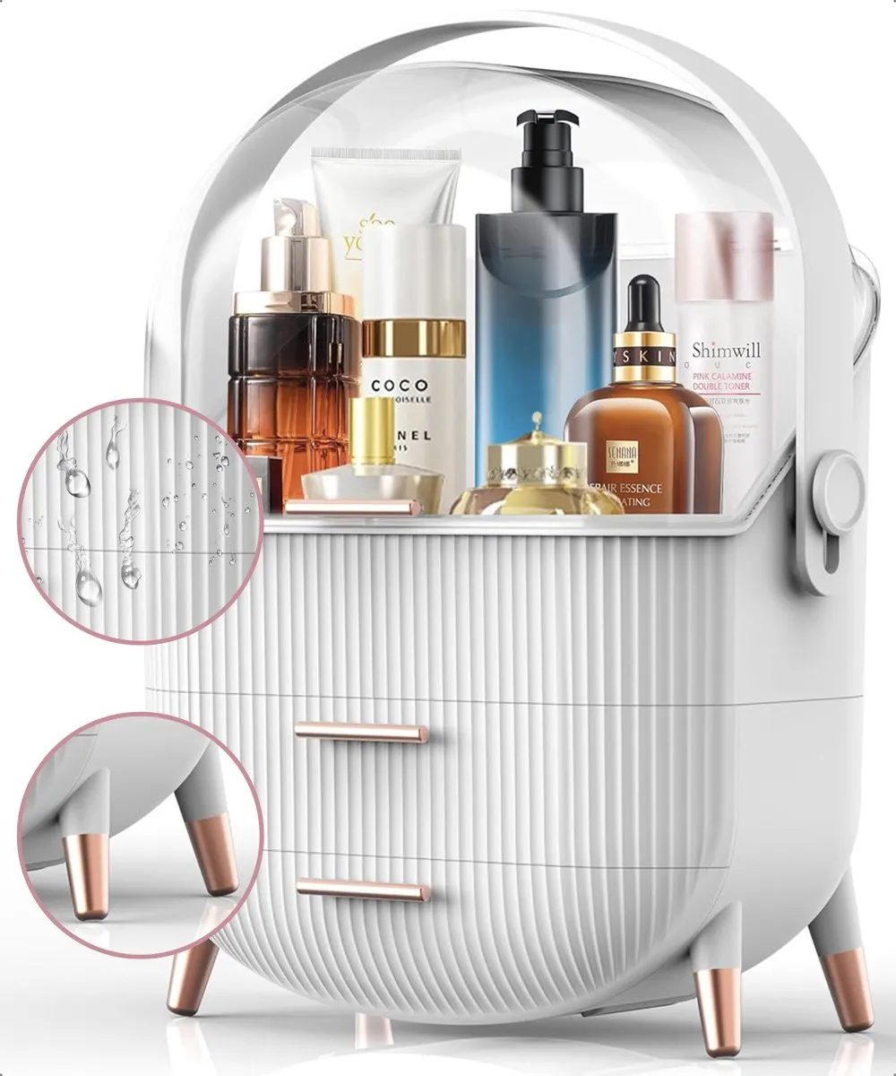 Morelia® Make-up Organizer met Lades en Transparant Deksel – Stof- en Waterdicht – 2 Lades – Wit (Verkrijgbaar in 3 Kleuren)