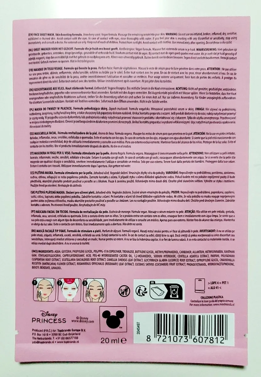 Disney Princess Tiana Aardbei Gezichtsmasker 20ml