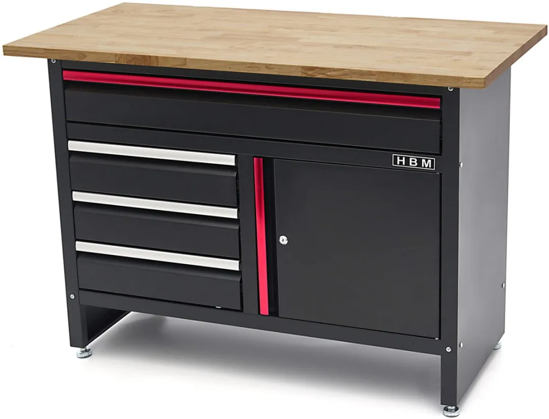 HBM 120cm Werkbank - 4 Laden, 1 Deur - Zwart