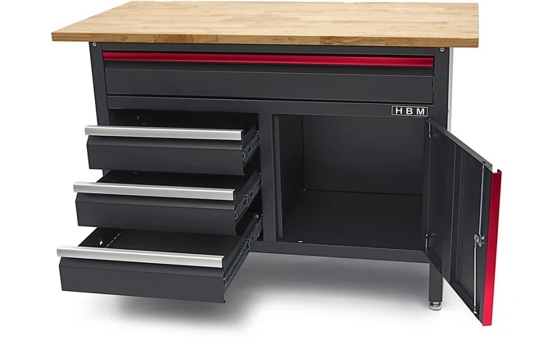 HBM 120cm Werkbank - 4 Laden, 1 Deur - Zwart