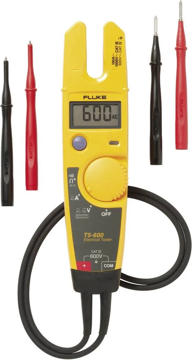 Fluke T5-600 Spannings- doorbel- en stroomtester - AC/DC 600V & 100A - Geel
