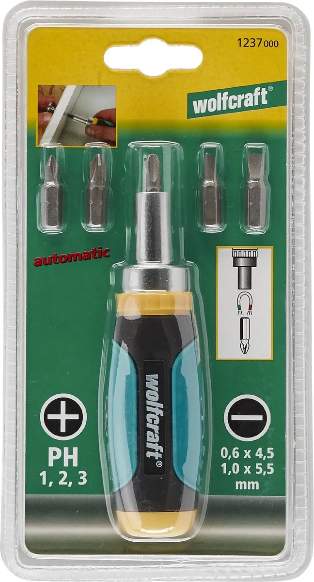 Wolfcraft Mini Multi Bit Schroevendraaier Ratelfunctie PH