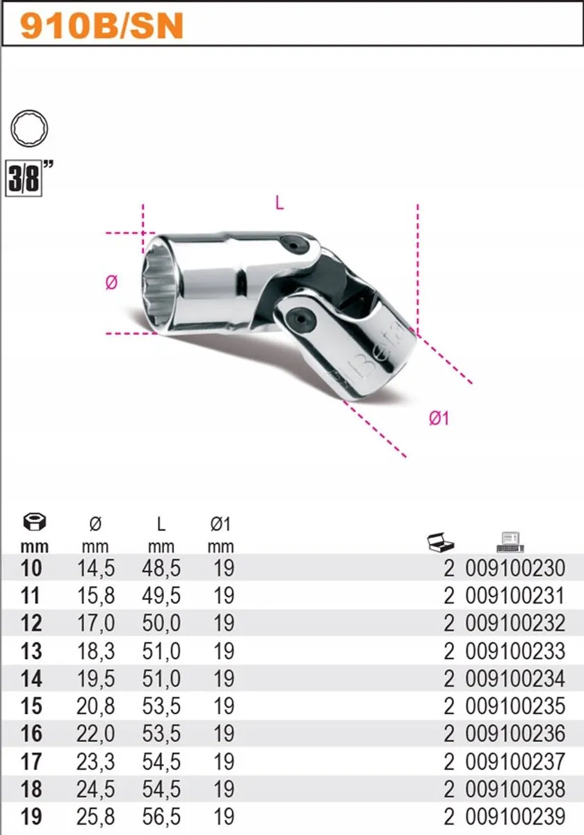 Beta 12-hoekige dop met scharnier 3/8" 17mm