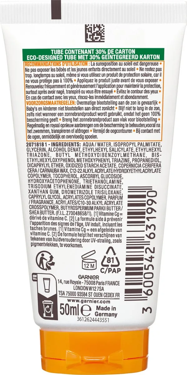 Garnier Ambre Solaire Hydra 24H Zonnebrandcrème SPF 50+ 50ml