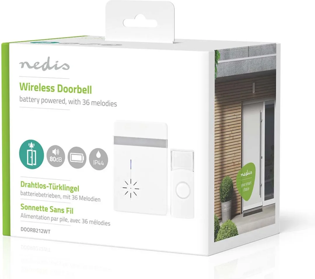 Nedis Draadloze Deurbelset 300m 80dB - 1 Ontvanger Wit