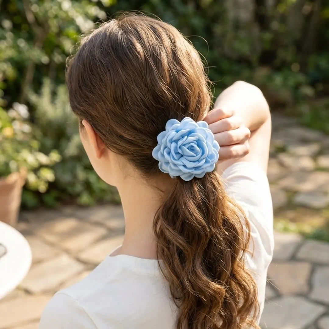 NuveX Sky Blue Bloem Haarclip - Grote Roos - Textiel