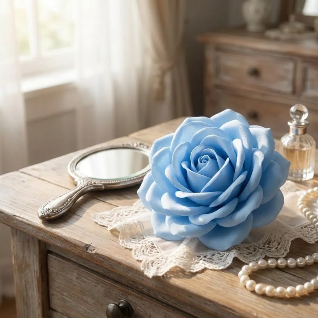 NuveX Sky Blue Bloem Haarclip - Grote Roos - Textiel