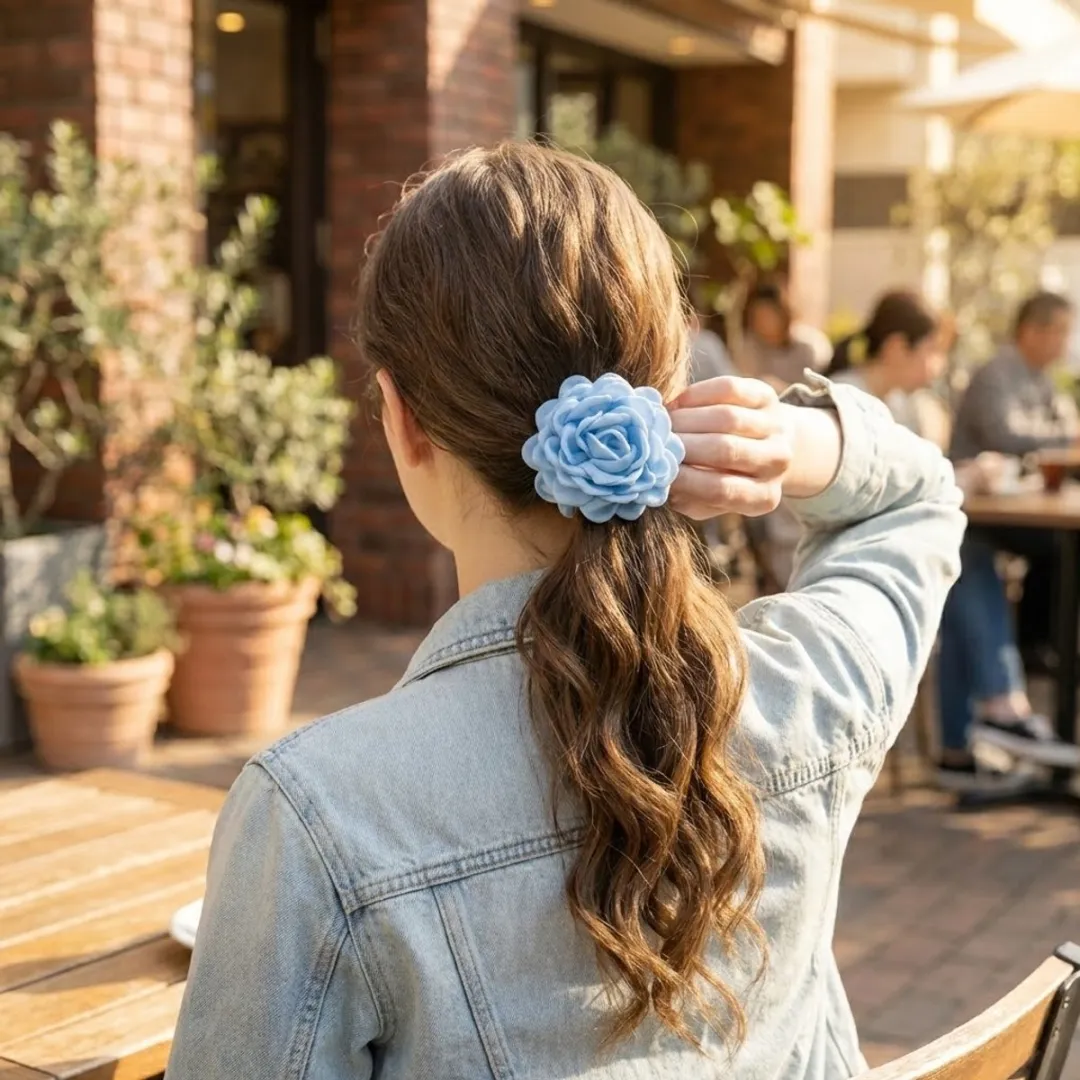 NuveX Sky Blue Bloem Haarclip - Grote Roos - Textiel