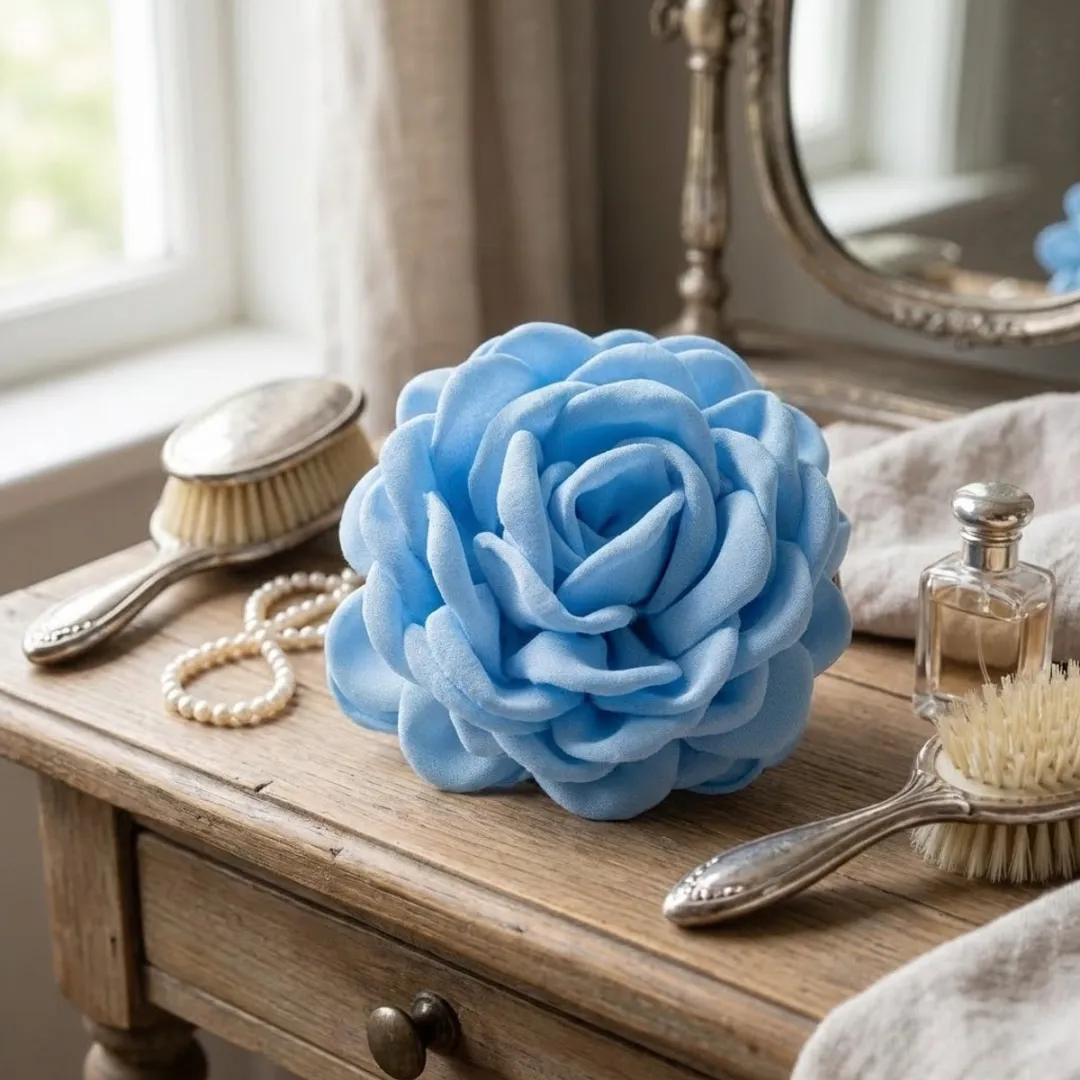 NuveX Sky Blue Bloem Haarclip - Grote Roos - Textiel