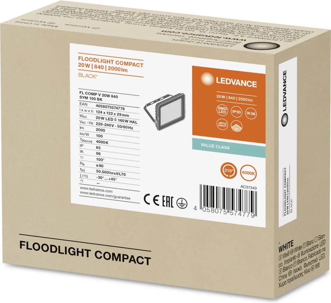 LEDVANCE LED Floodlight Compact 20W 2000lm - Zwart - afbeelding 5 van 6