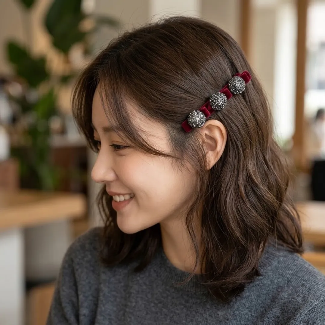 NuveX Bordeaux Haarclip - Fluweellook met Zilveren Rhinestones