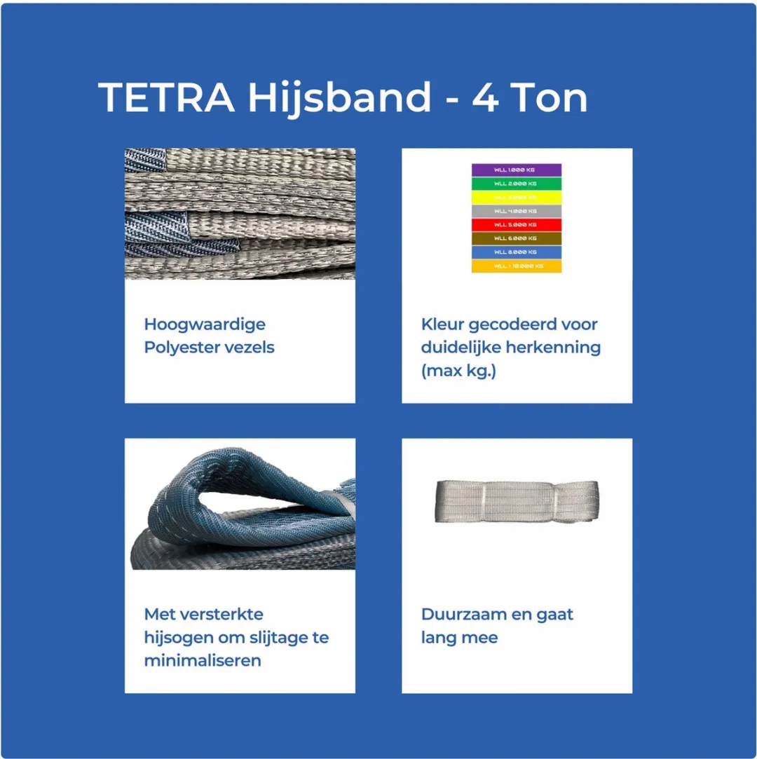 TETRA WSB Hijsband 4 Ton - 3m - Grijs