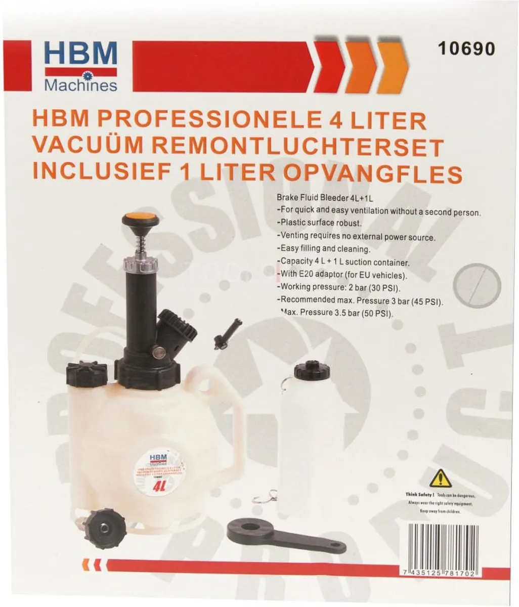 HBM Professionele Vacuüm Remontluchterset 4L - inclusief 1L opvangfles