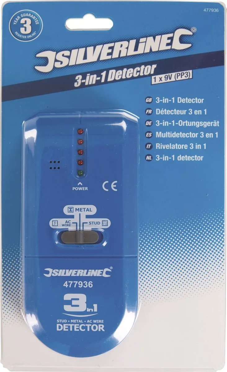 Silverline Metaal 3-in-1 Stud- en Stroomdetector - 9V