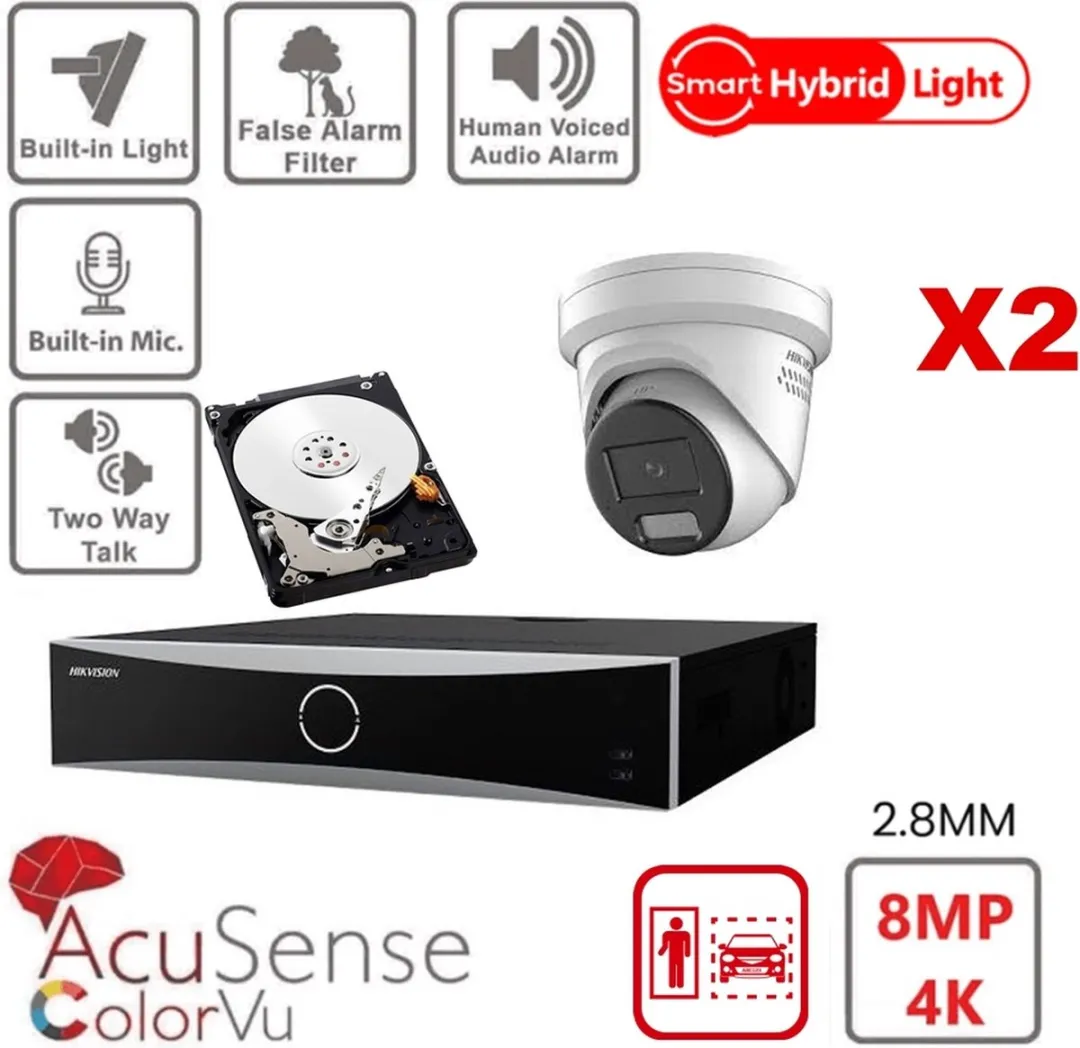 Hikvision Acusense NXI DS-7604NXI-K1/4P NVR + 2x 4K IP Camera Kit