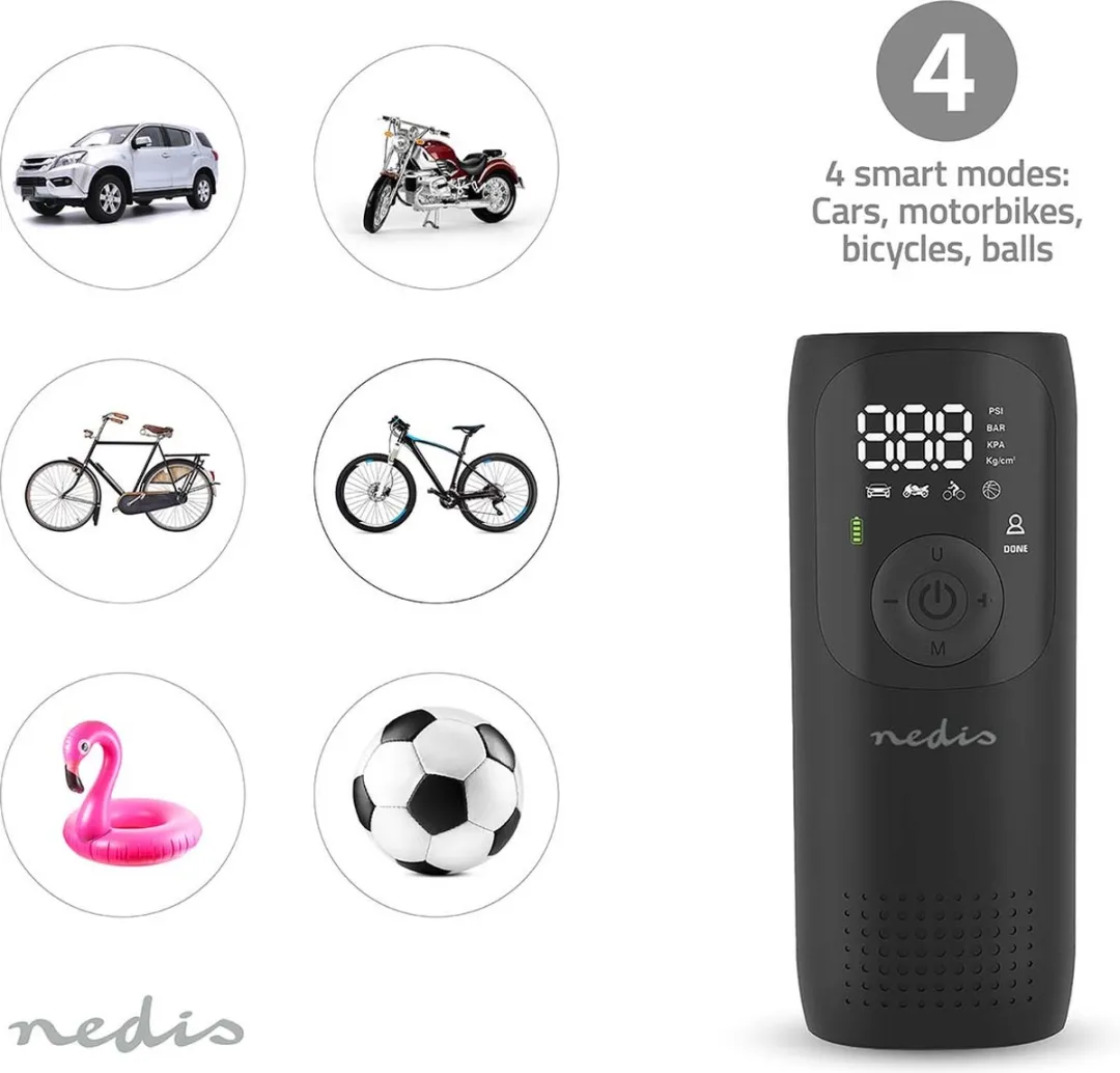 Nedis PAAC10BK Draagbare Luchtpomp - 12 l/min - 4000mAh - Zwart